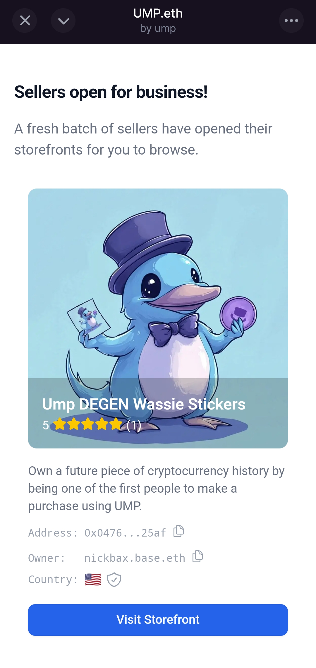 UMP.eth – Onchain Marketplace - Farcaster Mini Apps screenshot